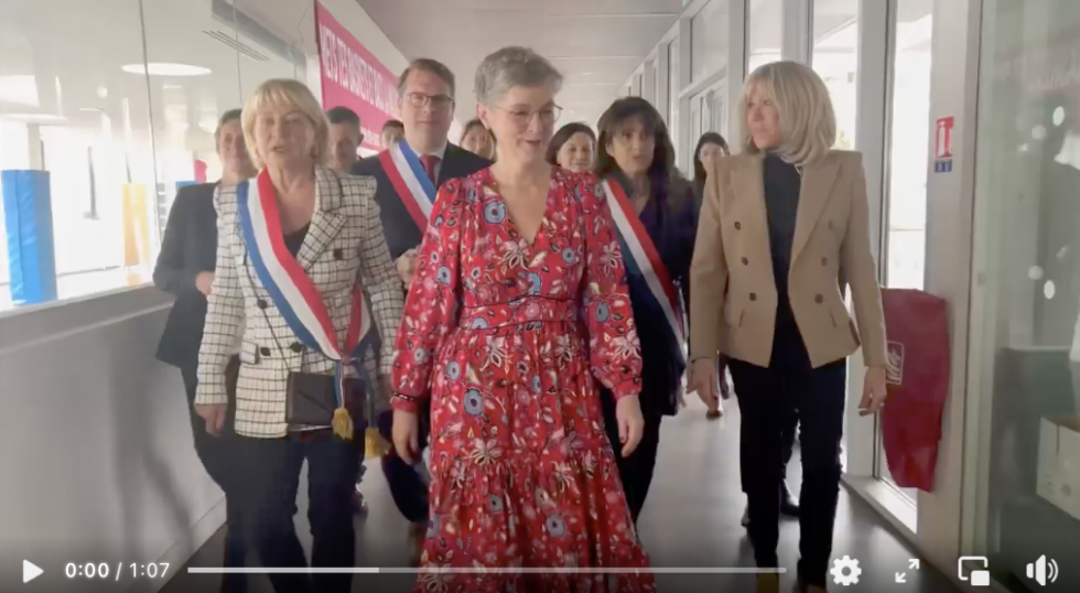 Visite de Brigitte Macron au collège la Rose Blanche pour la dictée ELA